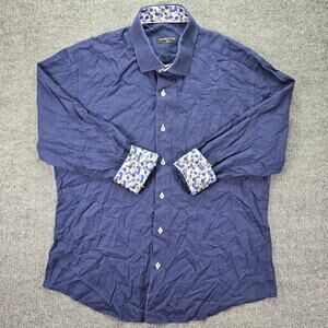 Masutto Shirt Mens 2XL Navy Blue Linen Button Down Button Up Flip Cuff Trim